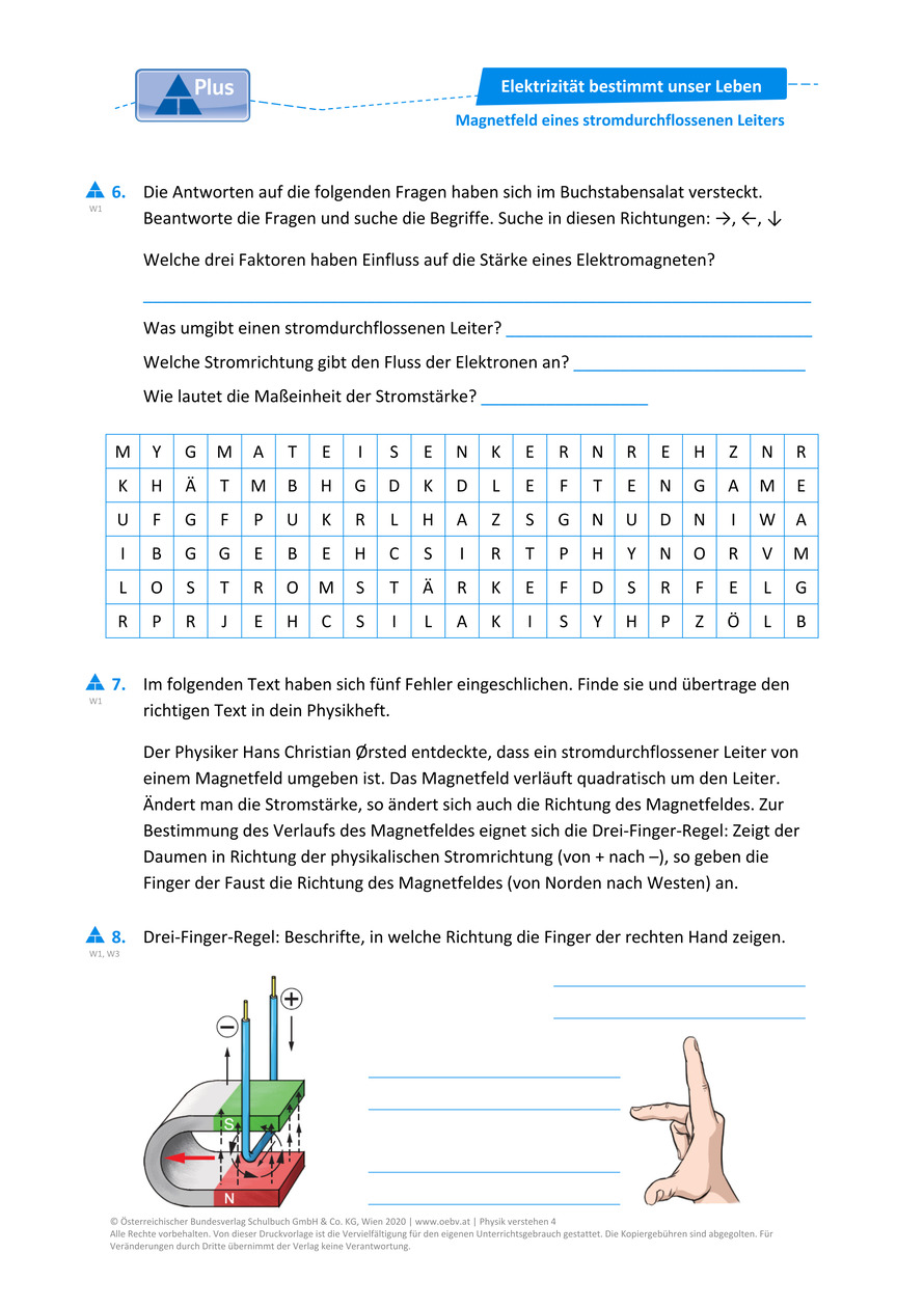 Magnetfeld eines stromdurchflossenen Leiters Arbeitsblatt | öbv