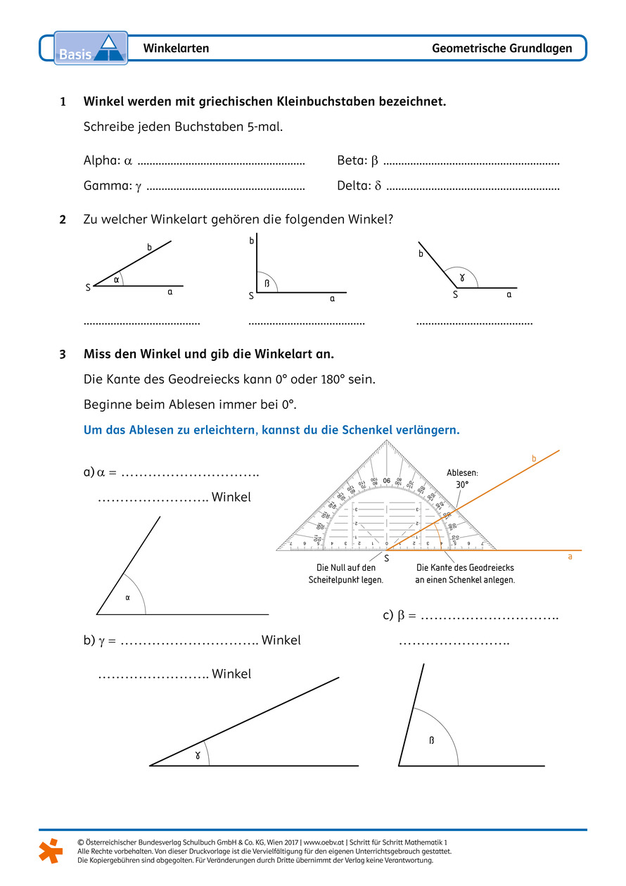 Winkelarten Arbeitsblatt | öbv